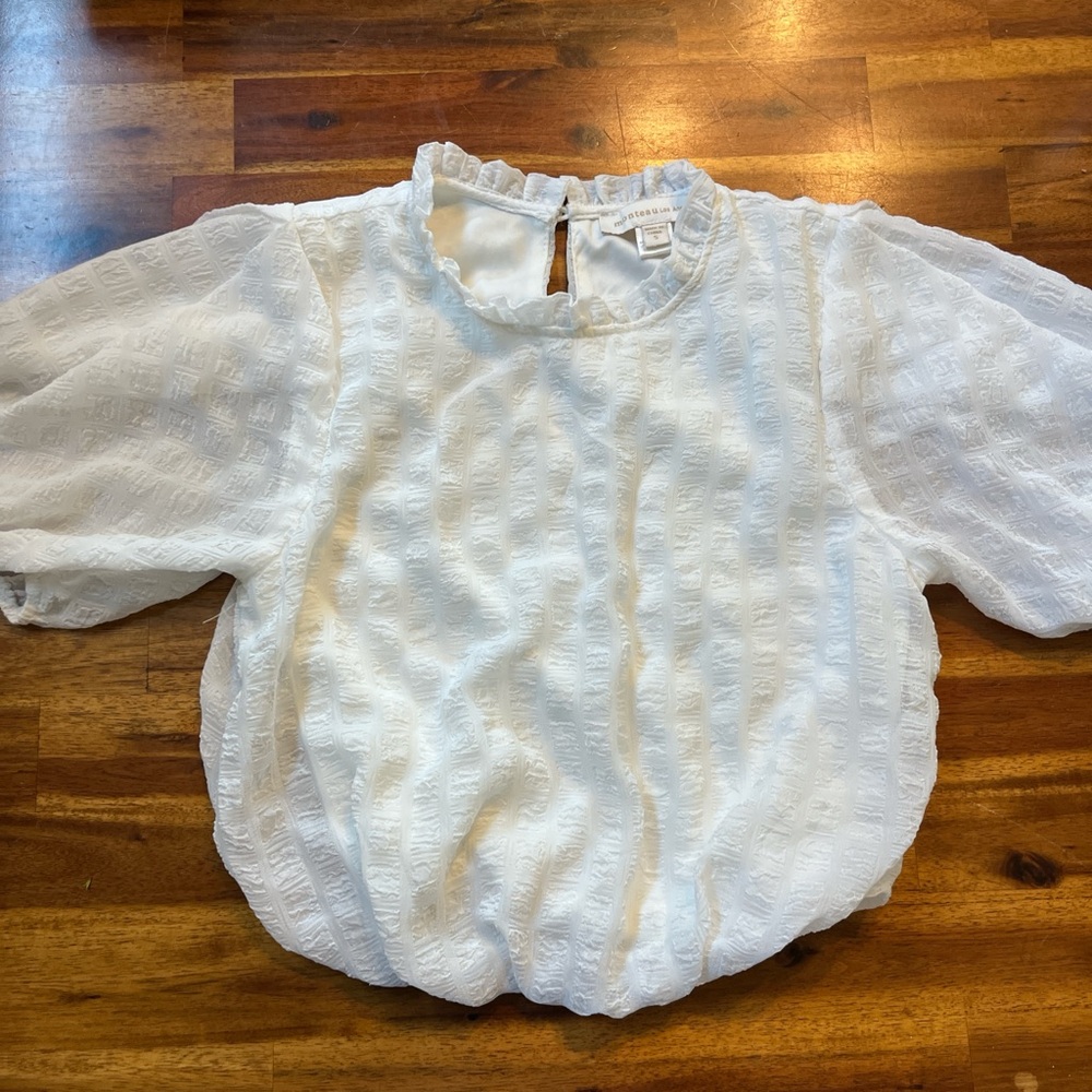 Monteau White Textured Kids Blouse